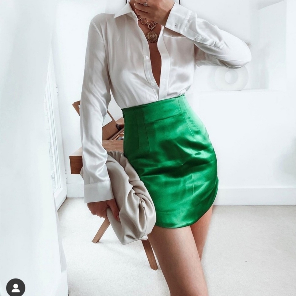 Zara Satin Effect Mini Skirt Emerald Bloggers Faborite